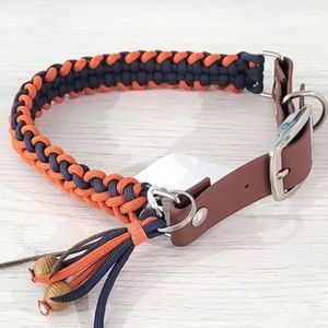 1" Paracord Dog Collar with Adjustable Adapter - Navy Blue and Orange